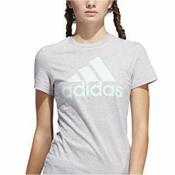 NWT ADIDAS BADGE OF SPORT TEE CHILL LIFTING CROP T SHIRT GREY WHITE MINT GREEN - Picture 1 of 5